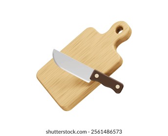 knife and wooden cutting board 3d icon illustration render vector