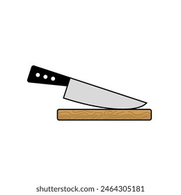 Knife and wooden cutting board isolated on white background view from side. vector illustration.