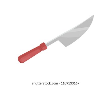 Knife with wooden handle and sharp blade bbq utensil. Dishware cutlery for barbeque picnic to cut roasted meat tool icon closeup isolated on vector