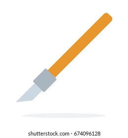 Knife with wooden handle for working with skin vector flat material design isolated on white