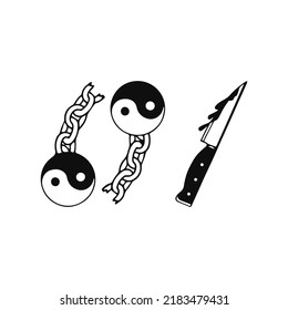 knife and yin yang illustration vector
