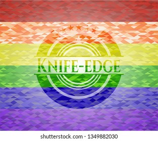 Knife-edge emblem on mosaic background with the colors of the LGBT flag