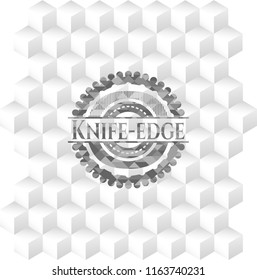 Knife-edge grey emblem. Retro with geometric cube white background