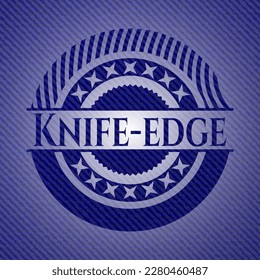 Knife-edge jean or denim emblem or badge background. Vector Illustration. Detailed. 