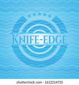 Knife-edge light blue water wave badge. Vector Illustration. Detailed.