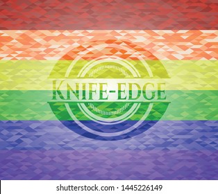Knife-edge on mosaic background with the colors of the LGBT flag