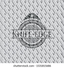 Knife-edge silver shiny emblem. Scales pattern. Vector Illustration. Detailed.