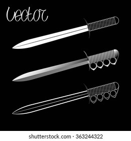 Knifes with Brass Knuckles isolated on black Background. Vector Illustration