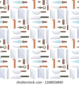 Knifes cooking chef meal kitchen utensil lunch razor stainless restaurant blade tool seamless pattern background vector illustration.