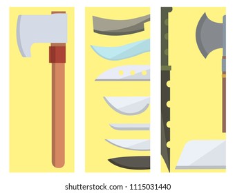 Knifes cooking chef meal knives cards kitchen utensil lunch razor stainless restaurant blade tool vector illustration.