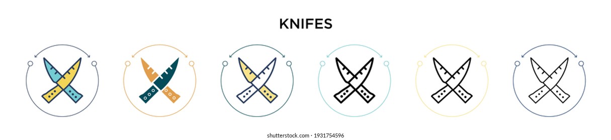 Knifes icon in filled, thin line, outline and stroke style. Vector illustration of two colored and black knifes vector icons designs can be used for mobile, ui, web