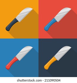 Knifes on color backgrounds. Vector illustration.