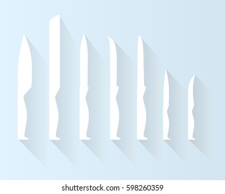 Knifes set in flat. White color 