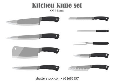 Knifes set or Kitchen knives. Cutlery Set. Vector illustration. Knife and cutter