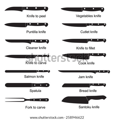 Knifes set or Kitchen knives icons isolated on white background. Vector illustration.