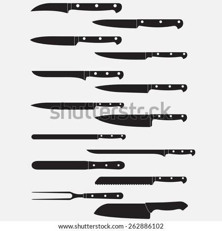 Knifes set or Kitchen knives icons. Vector illustration.