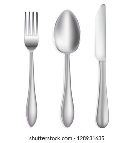 knife,spoon and fork on white