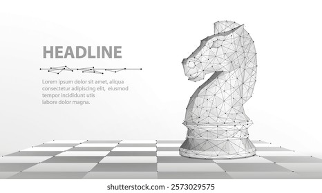 Knight. Abstract vector 3d chess knight on chessboard. Business strategy, marketing solution, strategic vision, innovate technology concept. Success management, challenge and competition symbol