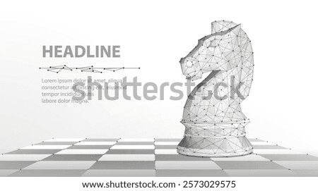 Knight. Abstract vector 3d chess knight on chessboard. Business strategy, marketing solution, strategic vision, innovate technology concept. Success management, challenge and competition symbol