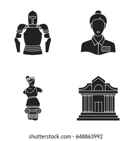 Knight armor, guide, statue, museum building. Museum set collection icons in black style vector symbol stock illustration web.