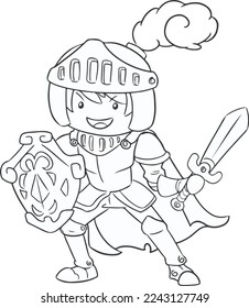 Knight in armor illustration kids drawing for coloring page