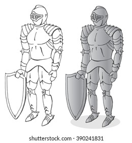 Knight armor outline and white isolated. Stock vector isolation. 
