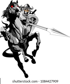 Knight with armor riding a horse and Jousting, vector