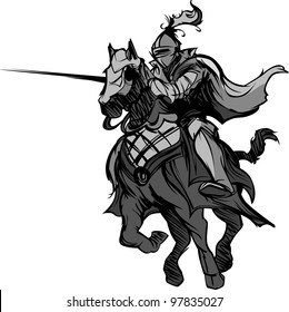 Knight With Armor Riding A Horse And Jousting