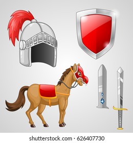 Knight with Armor Riding a Horse. Vector illustration