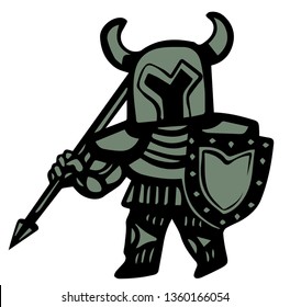 knight in armor, shield and spear