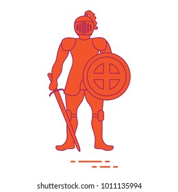 Knight in armor with shield and sword. Design element for postcard, banner or print.