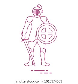 Knight in armor with shield and sword. Design element for postcard, banner or print.