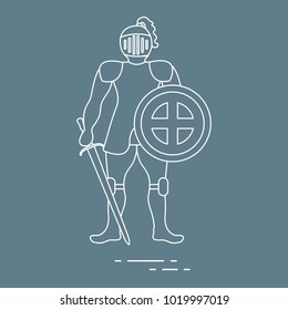 Knight in armor with shield and sword. Design element for postcard, banner or print.