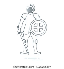 Knight in armor with shield and sword. Design element for postcard, banner or print.