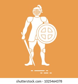 Knight in armor with shield and sword. Design element for postcard, banner or print.