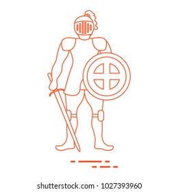 Knight in armor with shield and sword. Design element for postcard, banner or print.