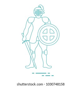 Knight in armor with shield and sword. Design element for postcard, banner or print.
