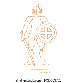 Knight in armor with shield and sword. Design element for postcard, banner or print.