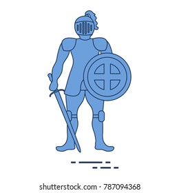 Knight in armor with shield and sword. Design element for postcard, banner or print.