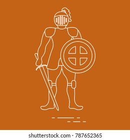 Knight in armor with shield and sword. Design element for postcard, banner or print.