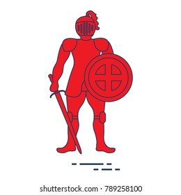 Knight in armor with shield and sword. Design element for postcard, banner or print.