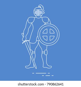 Knight in armor with shield and sword. Design element for postcard, banner or print.