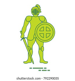 Knight in armor with shield and sword. Design element for postcard, banner or print.