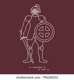 Knight in armor with shield and sword. Design element for postcard, banner or print.