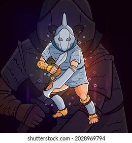 The knight with the armor and sword esport logo design of illustration