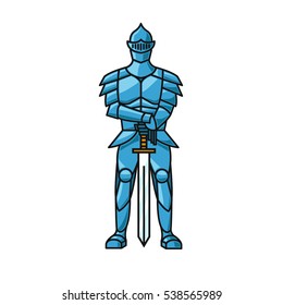 Knight in armor with sword. Flat