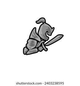Knight in armor and sword. Vector illustration isolated on white background