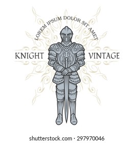 Knight in armor. Vintage style.