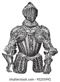 Knight armour (Cuirass) / illustration from Meyers Konversations-Lexikon 1897