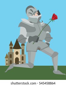 knight in armour with red rose vector romantic cartoon